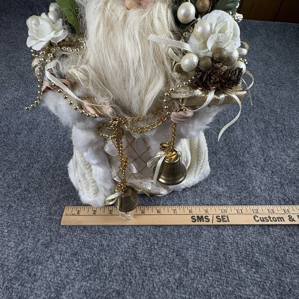 Vintage Y2K Santa Claus Christmas Figure or Tree Topper 12 White Gold Bells 90s - Picture 4 of 11